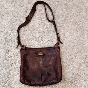 Fossil Leather Shoulder Crossbody Bag Brown Beautiful Patina